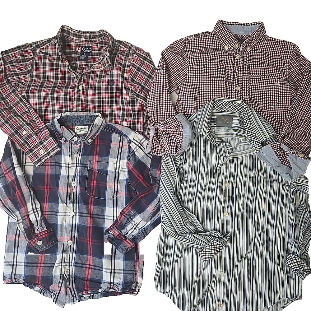 Boys Button Up Shirts Size 6 Plaid Chekered Long Sleeve Bundle/Lot of FOUR